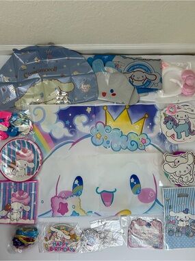 Sanrio Cinnamoroll Birthday Party Supplies Set 146pc Decorations Pink Background